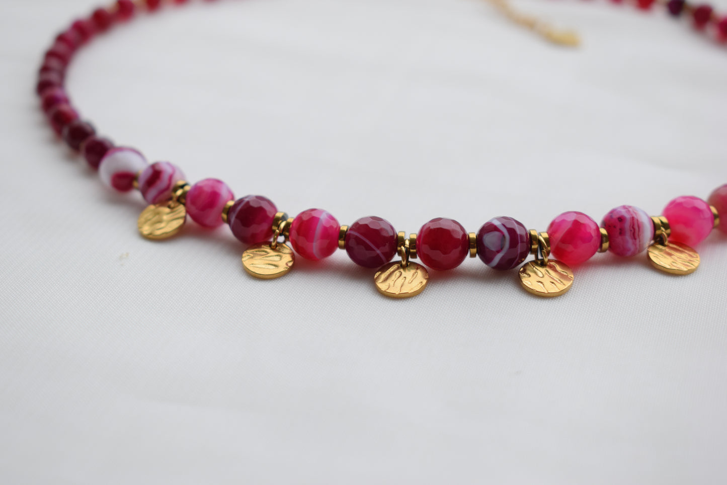 Red and Pink Agate Necklace – Gold Chain Gemstone Jewelry Gift for Women