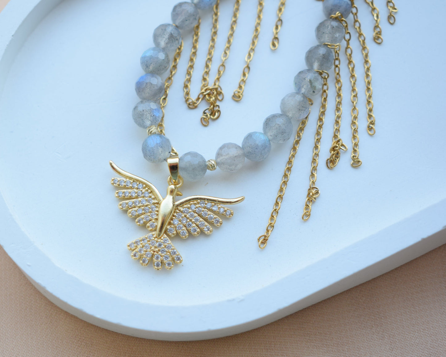 Golden Phoenix Pendant Labradorite Necklace