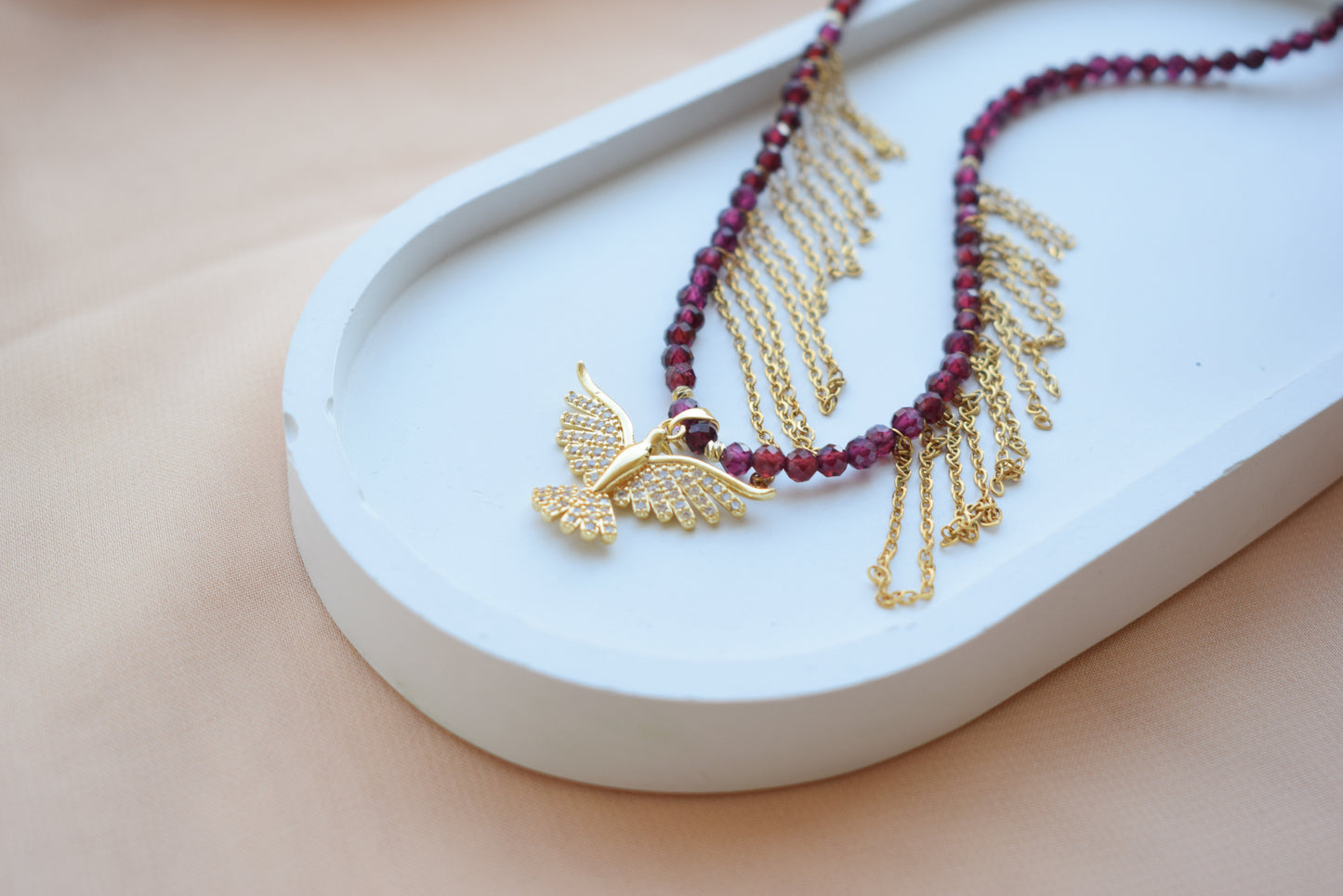 Garnet Necklace Golden Phoenix Pendant