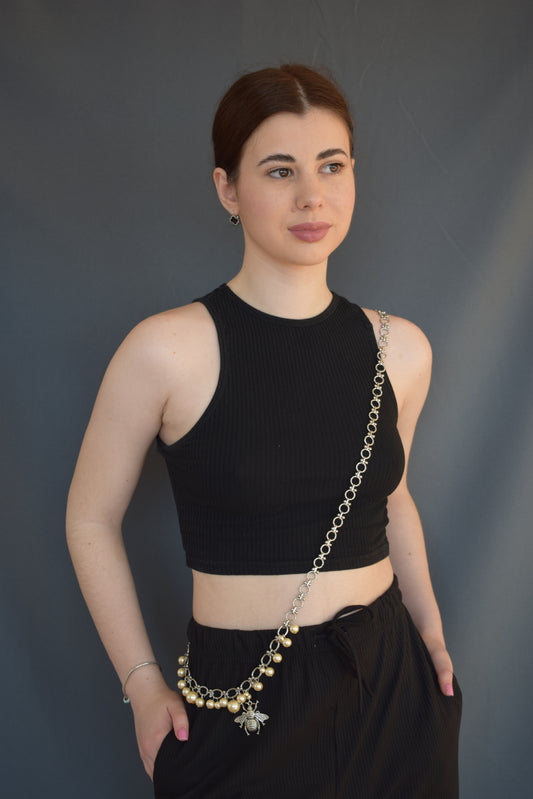 Pearl Bug Charm Body Chain – One Shoulder Statement Jewelry