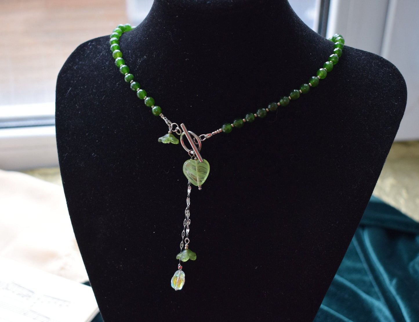 Green agate crystal necklace – silver chain gemstone jewelry gift for woman