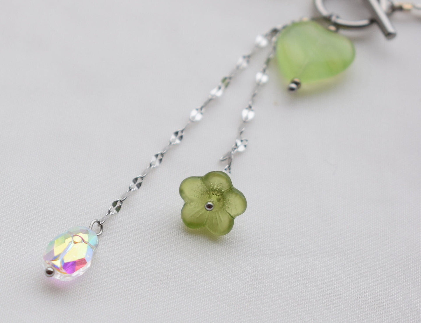 Green agate crystal necklace – silver chain gemstone jewelry gift for woman