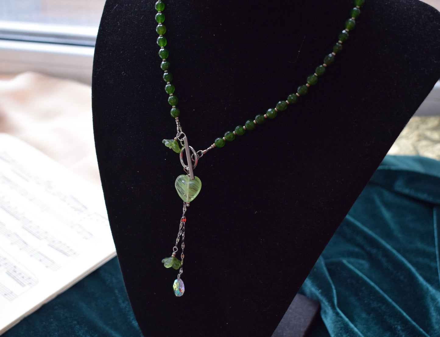 Green agate crystal necklace – silver chain gemstone jewelry gift for woman