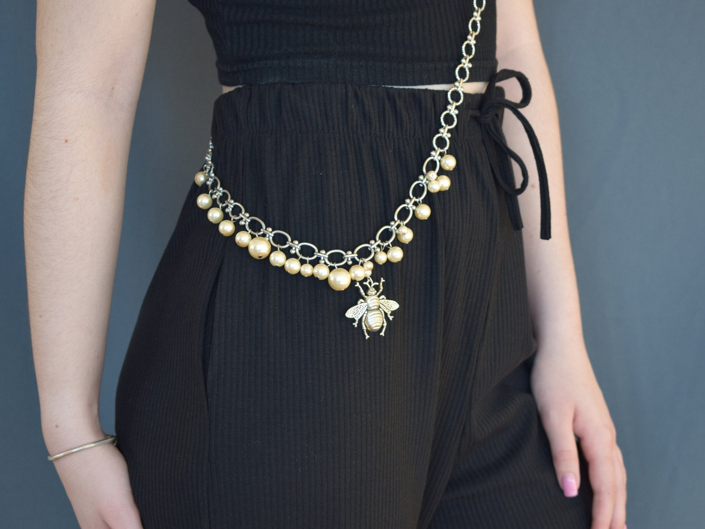 Pearl Bug Charm Body Chain – One Shoulder Statement Jewelry