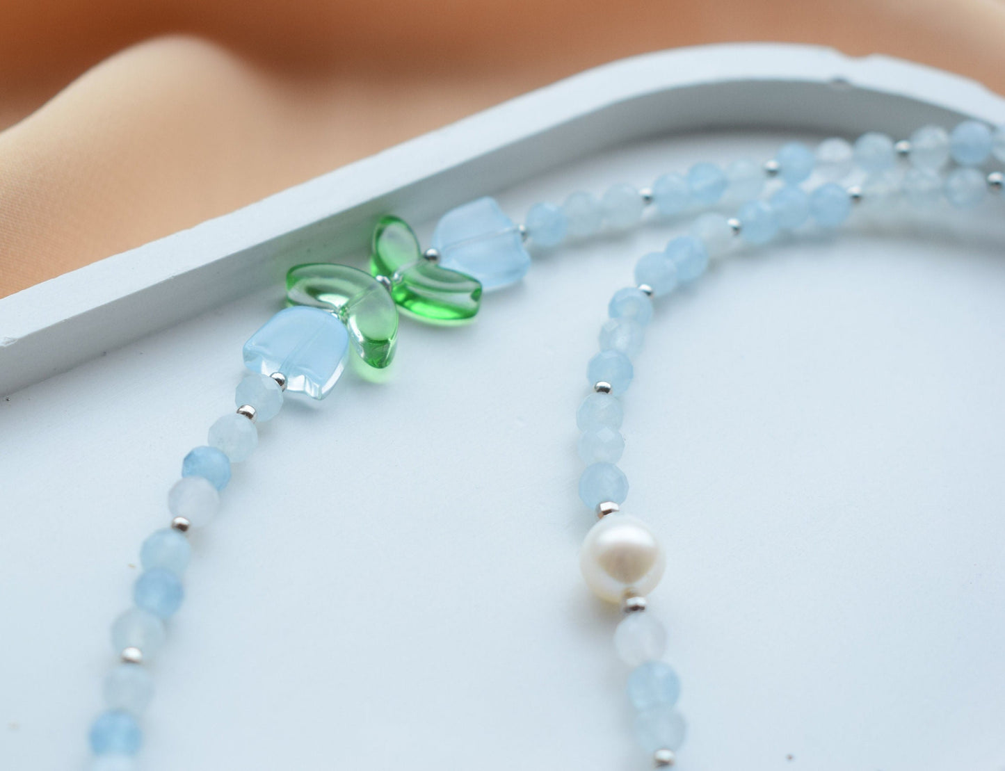 Crystal Choker Necklace Blue Tulip flowers