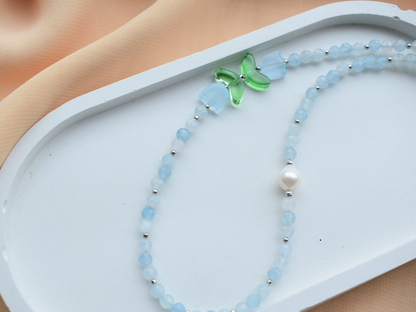 Crystal Choker Necklace Blue Tulip flowers