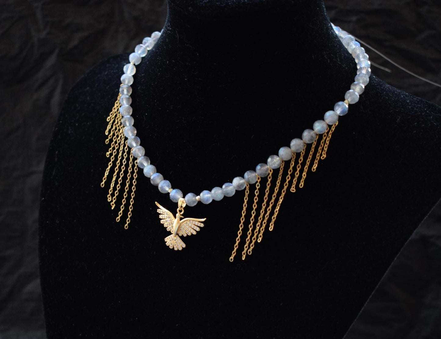 Golden Phoenix Pendant Labradorite Necklace