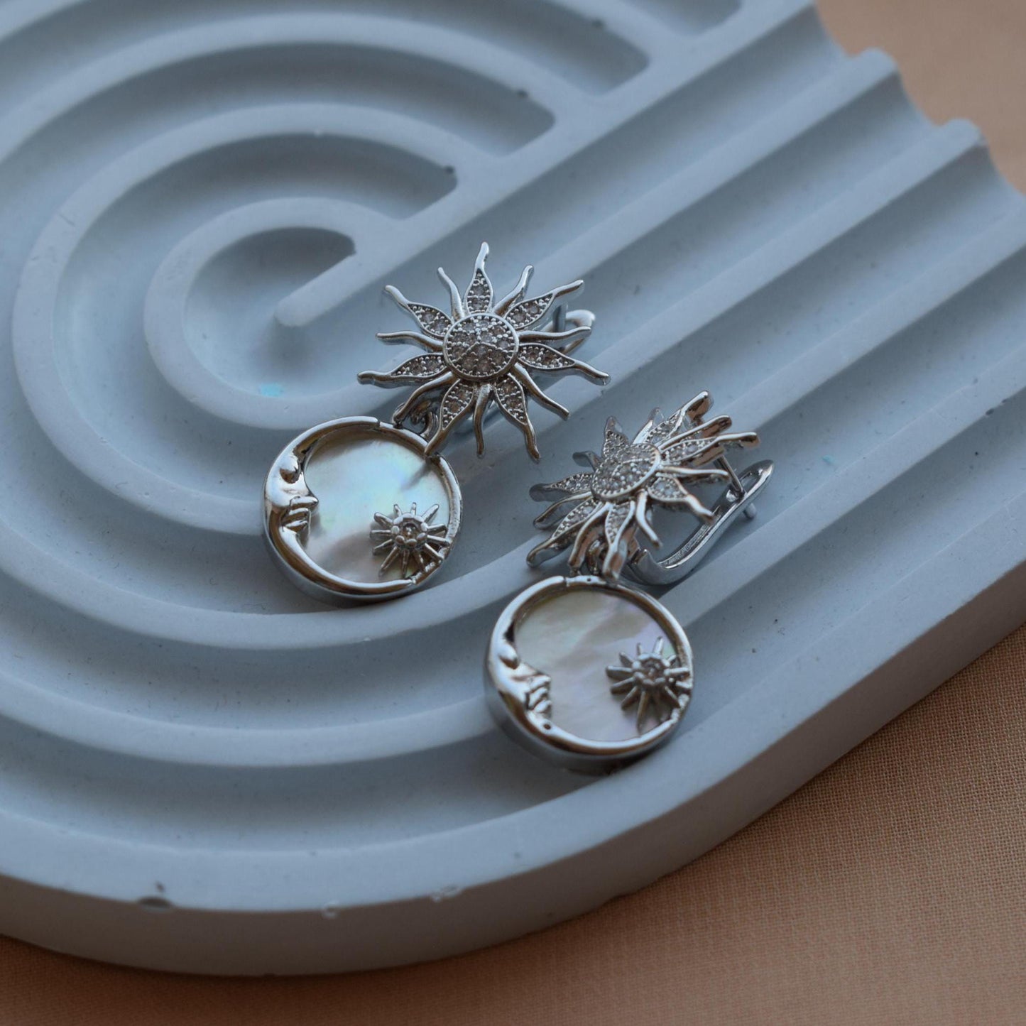 Sun and Moon Pearl Earrings — Celestial Gold or Silver Jewelry