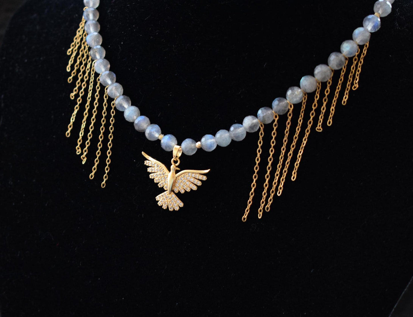 Golden Phoenix Pendant Labradorite Necklace