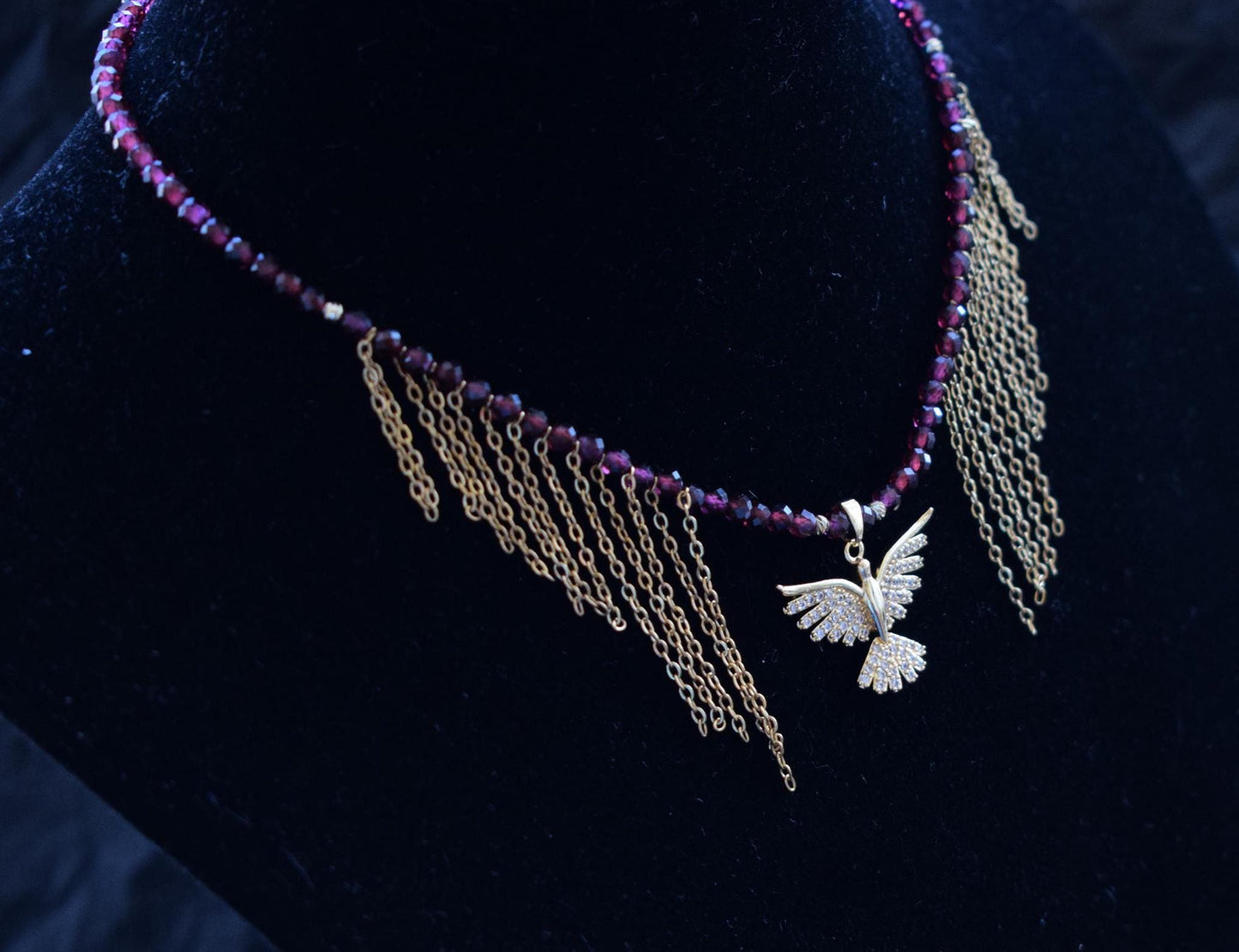 Garnet Necklace Golden Phoenix Pendant