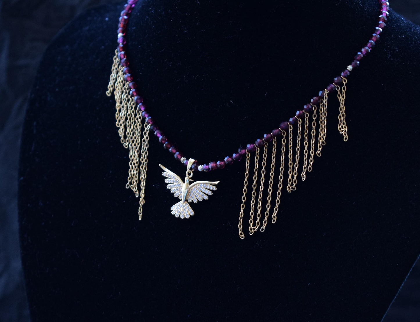 Garnet Necklace Golden Phoenix Pendant