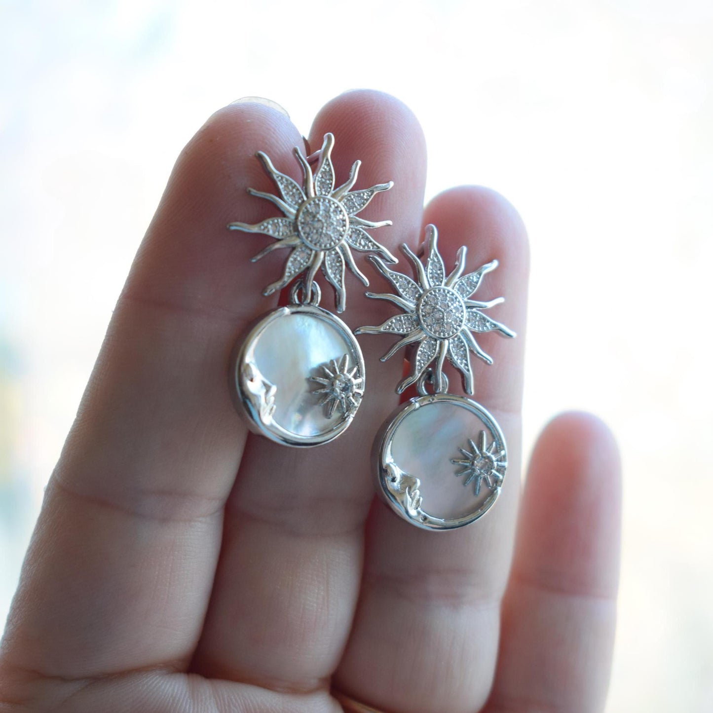Sun and Moon Pearl Earrings — Celestial Gold or Silver Jewelry