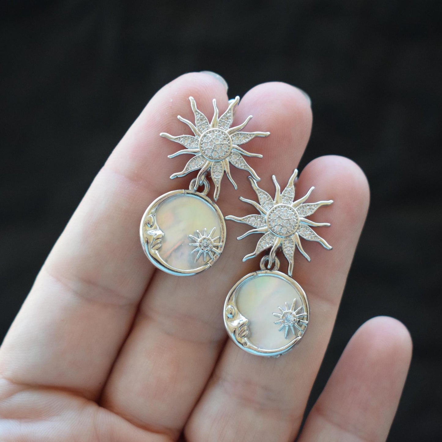 Sun and Moon Pearl Earrings — Celestial Gold or Silver Jewelry