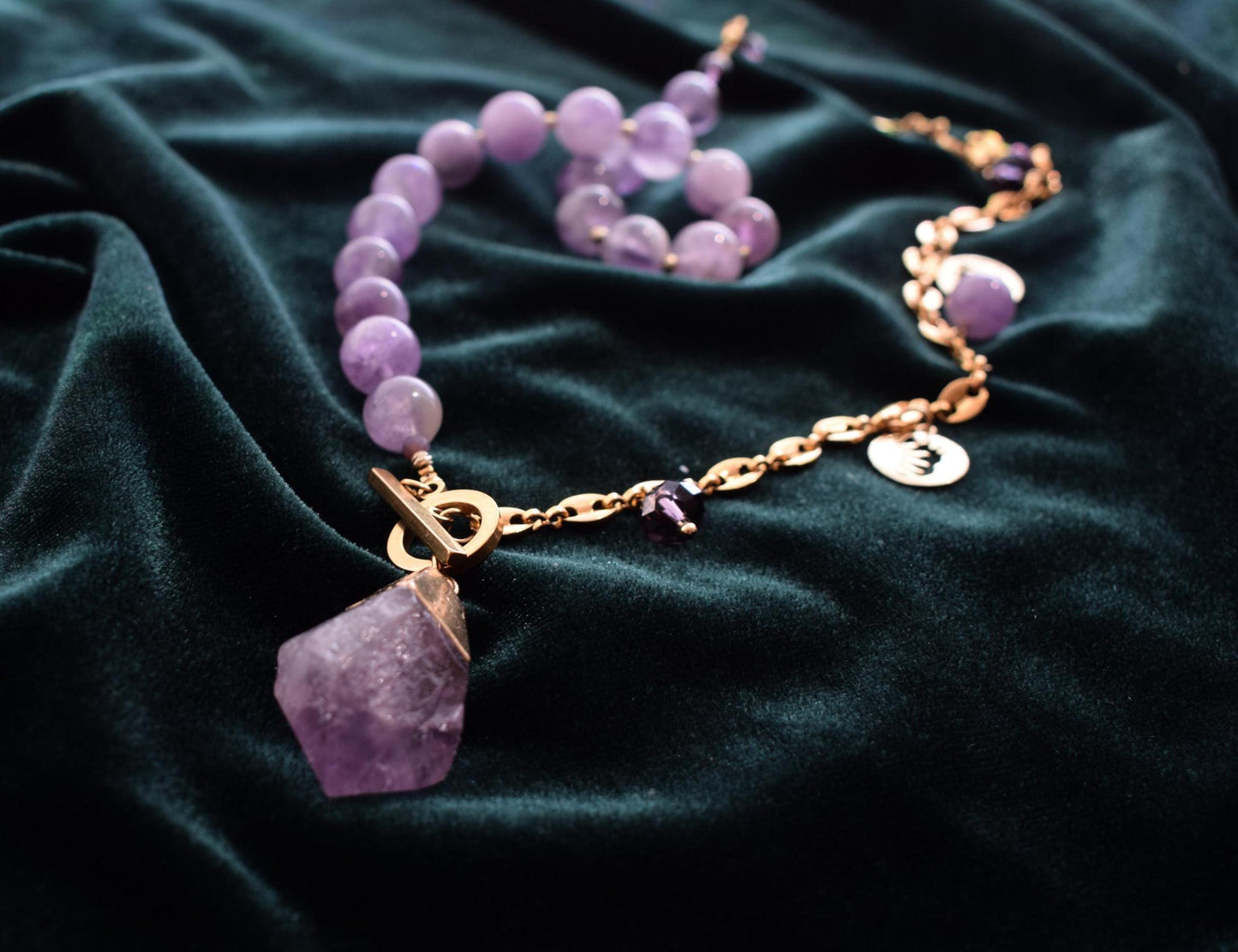 Amethyst Raw Crystal Pendant Necklace • Purple Gemstone Jewelry • 18 inch Statement Necklace • Gift for Her