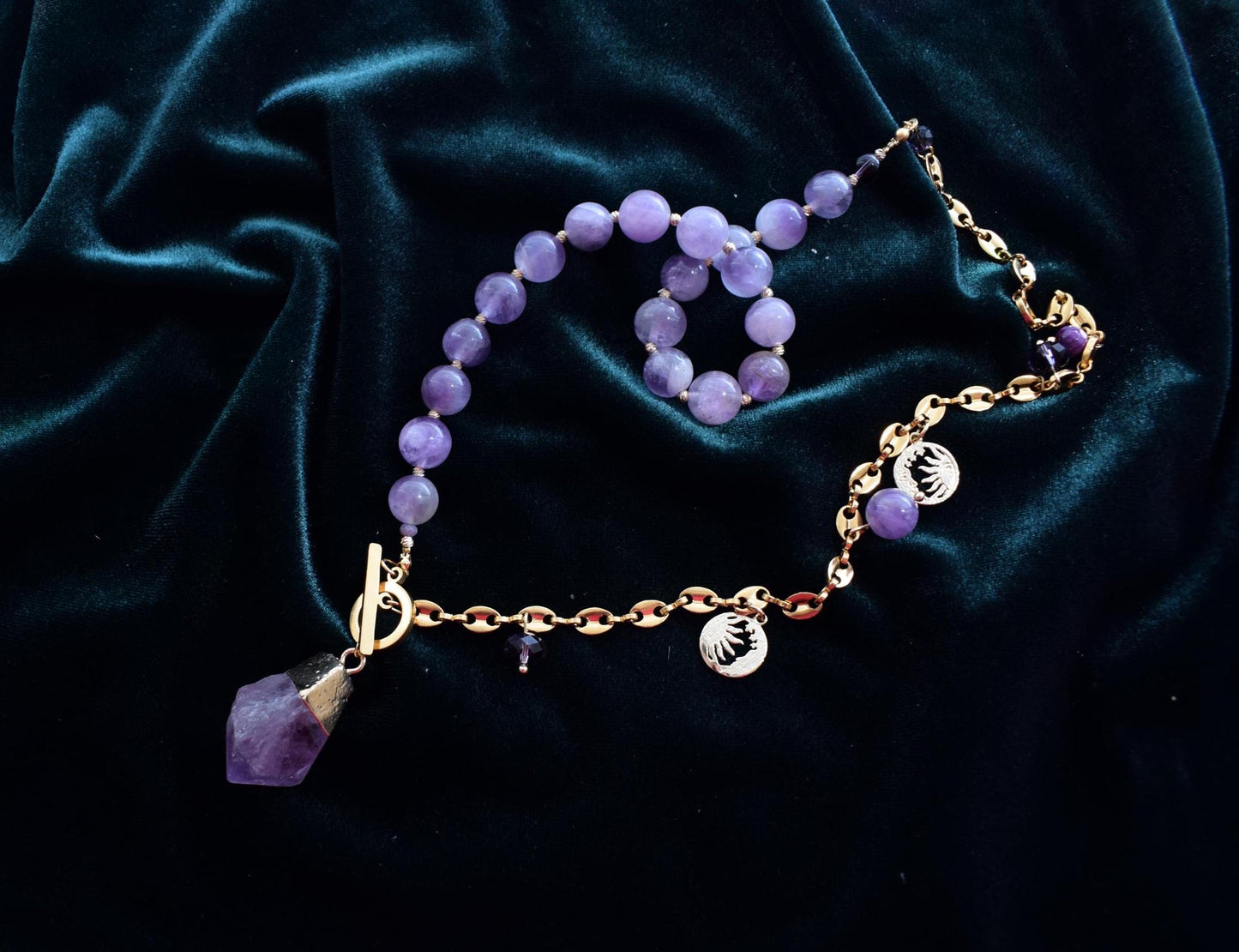 Amethyst Raw Crystal Pendant Necklace • Purple Gemstone Jewelry • 18 inch Statement Necklace • Gift for Her