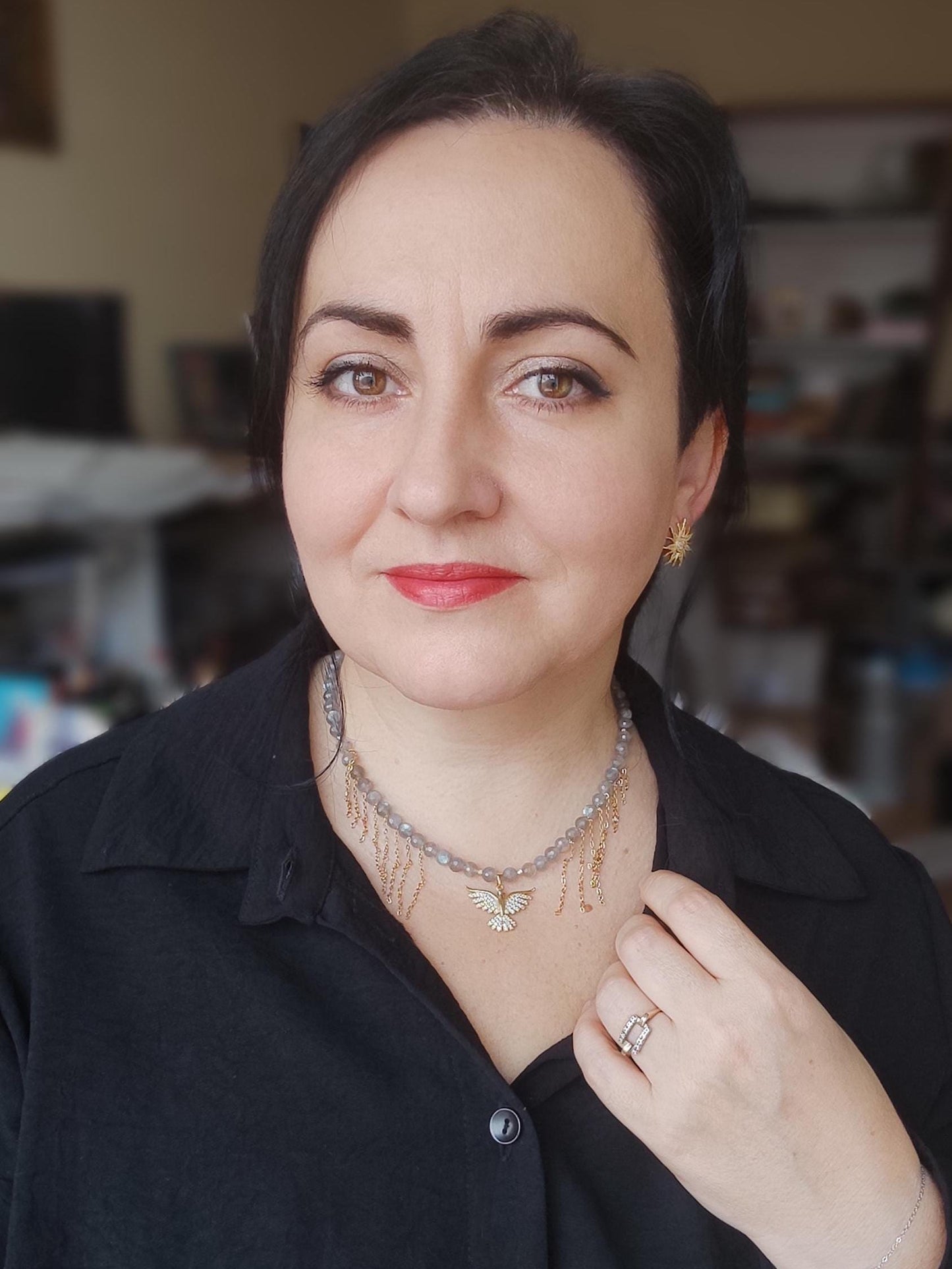 Golden Phoenix Pendant Labradorite Necklace