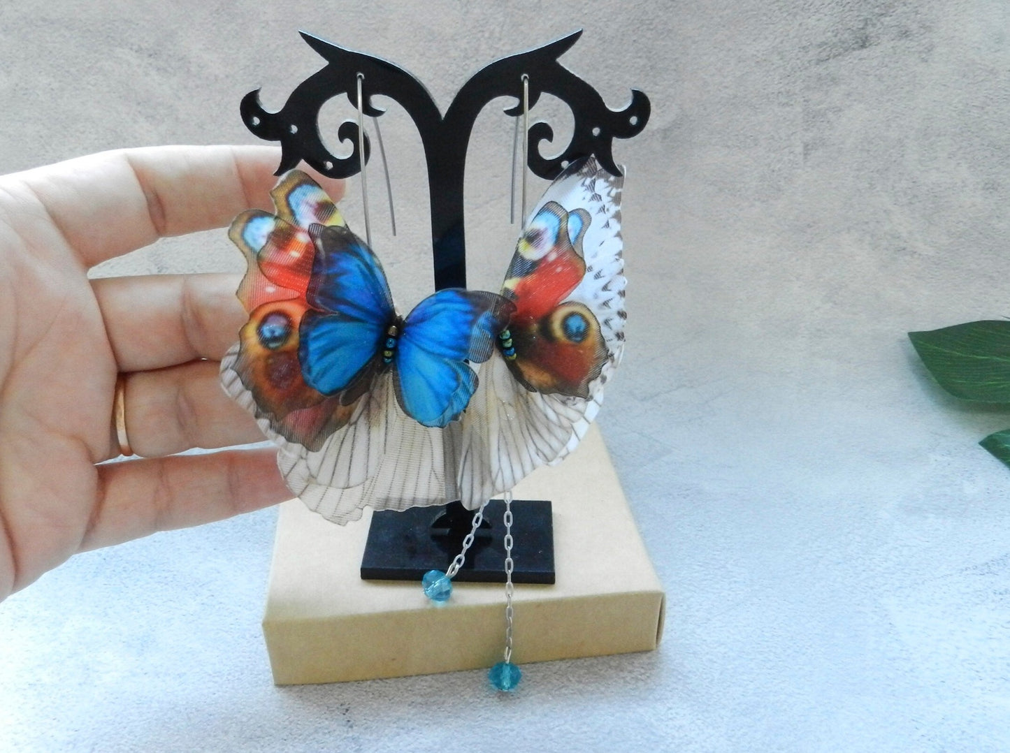 Silk Bright butterflies wings drop earrings