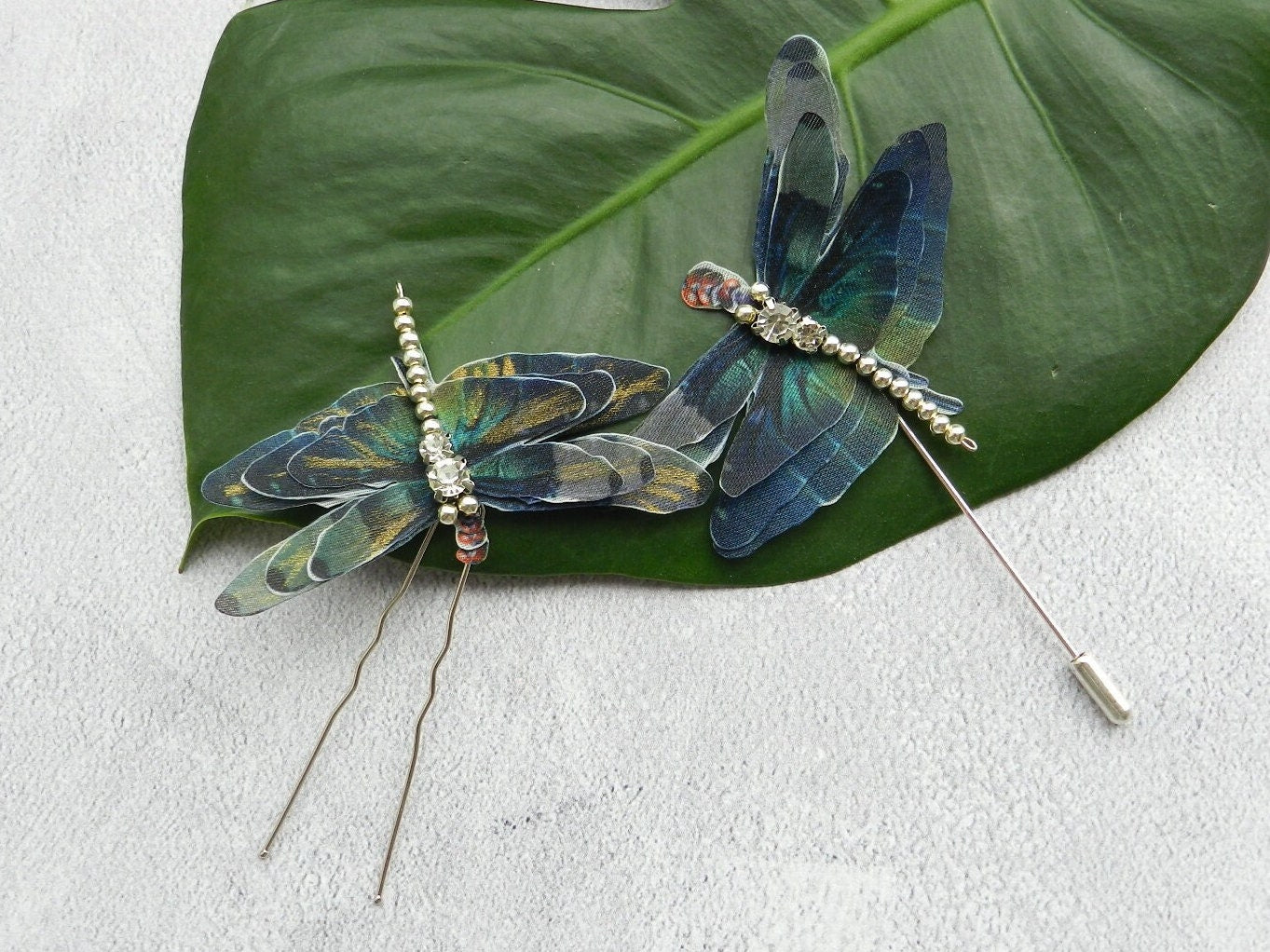 Silk dragonfly hair pin or brooch