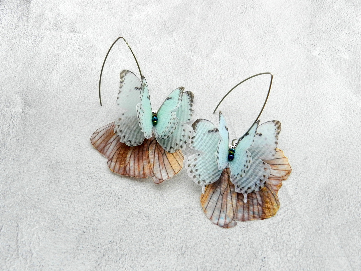 Silk butterflies drop earrings