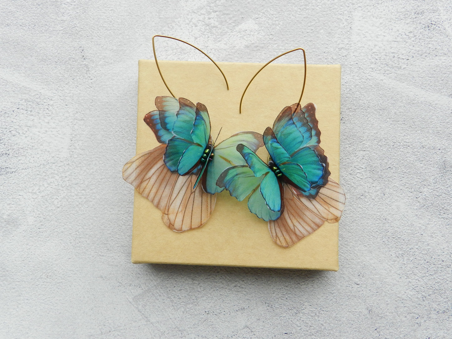 Silk blue butterflies drop earrings layering wings