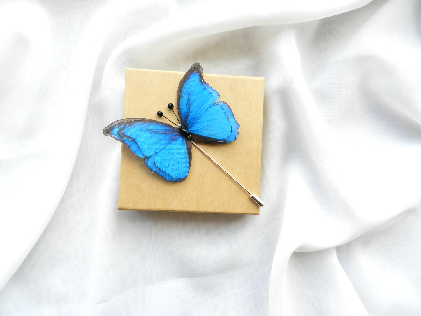 Morpho blue silk butterfly hair clips, pins or brooch