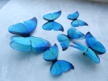 Silk blue butterflies extra large dress decoration applique set of 6 pcs