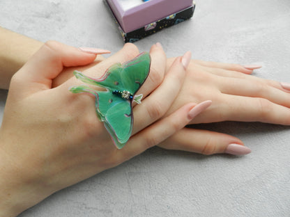 Morpho blue silk butterfly unique ring adjustable size