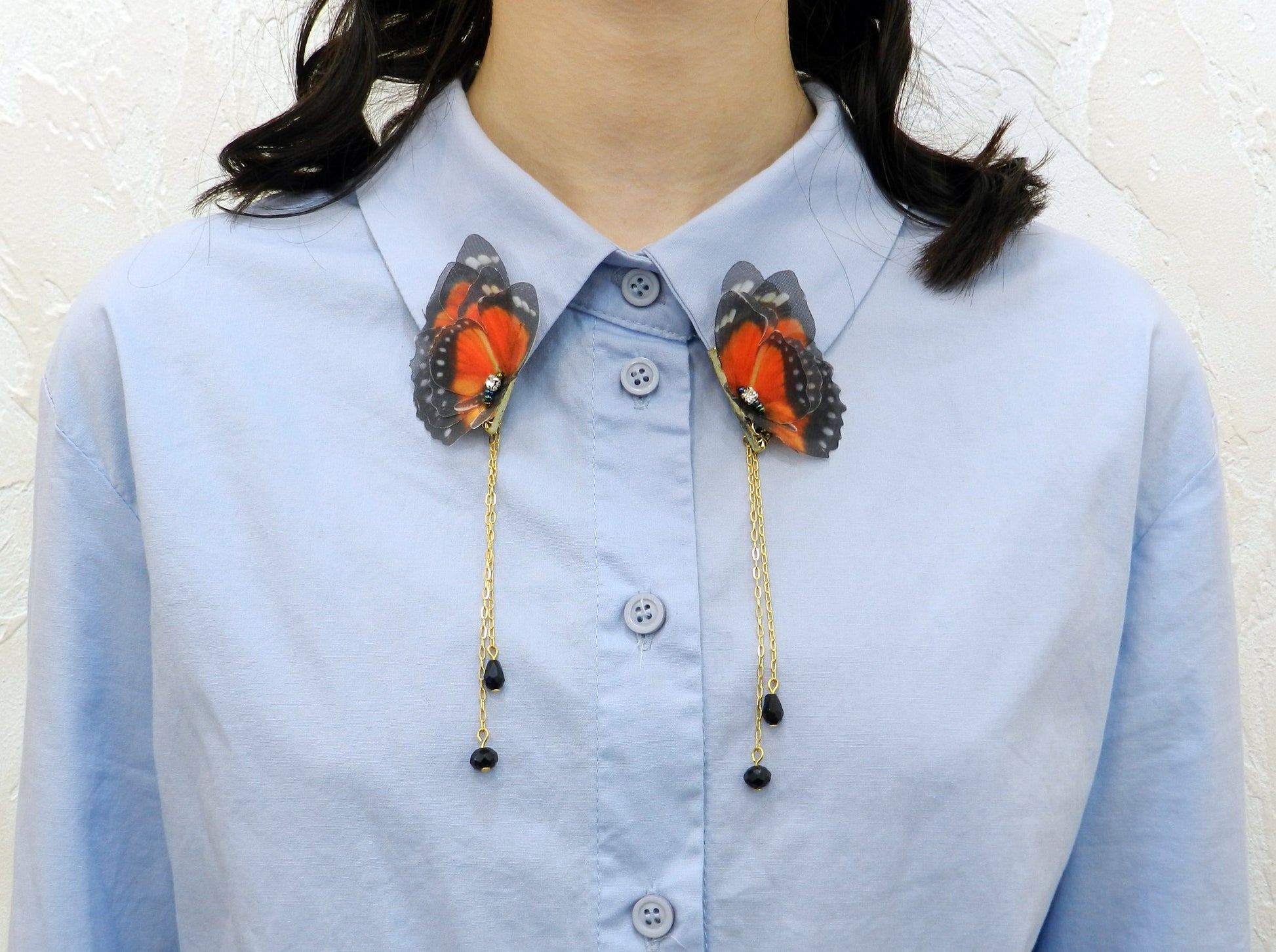 Monarch Silk Butterfly collar clip with chains