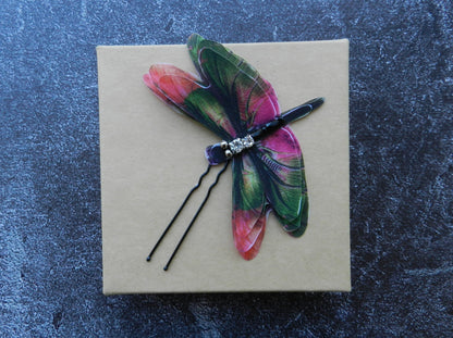 Green Silk Dragonfly Hair Pin