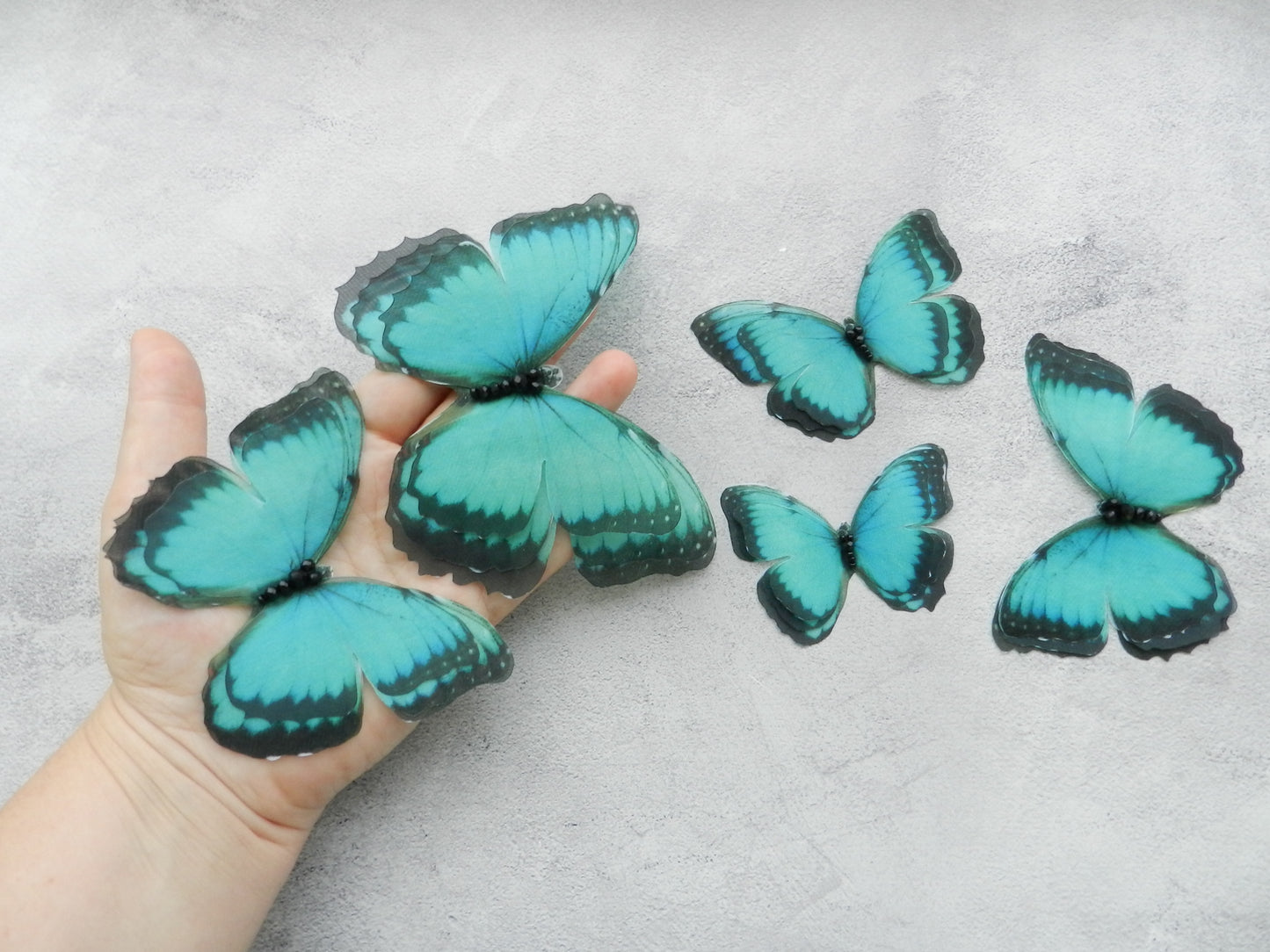 Silk Blue Butterflies Decoration Applique Set of 6 pcs