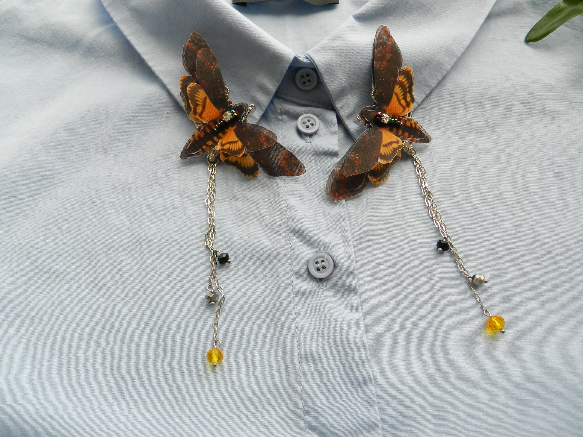 Silk Death Head Moth Butterfly collar clip with chains