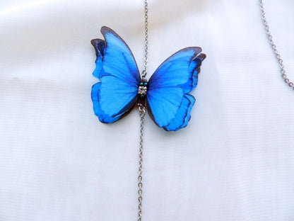 Blue Butterfly Backdrop Necklace and Single Earring