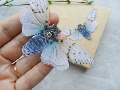 Silk cicada hair clips pins or brooch