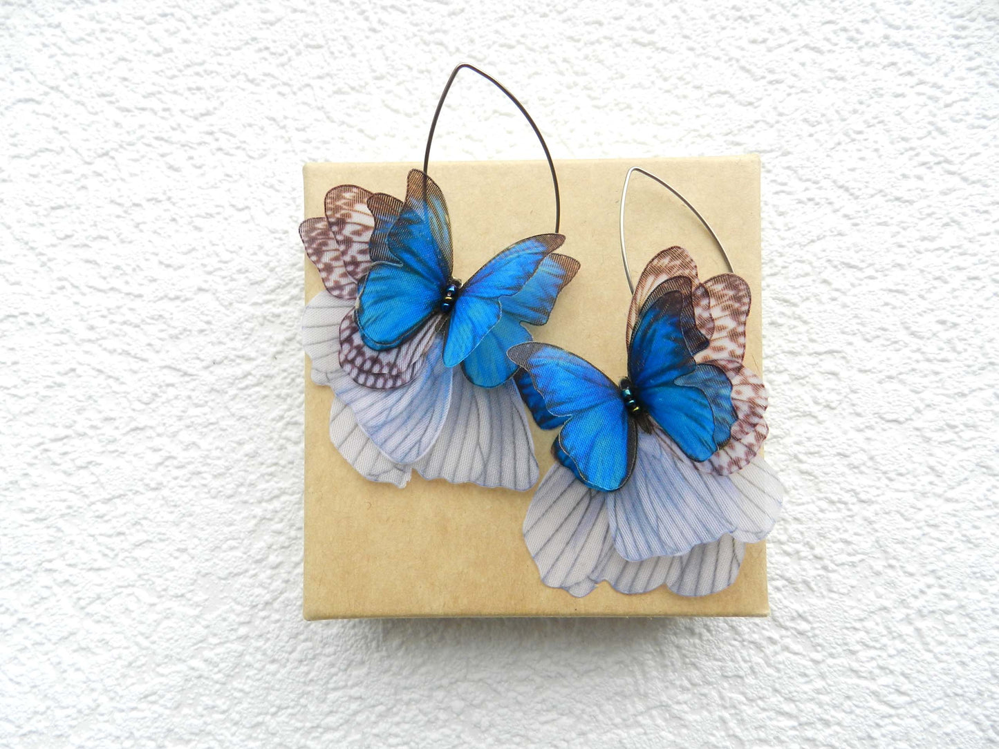 Silk butterflies drop earrings