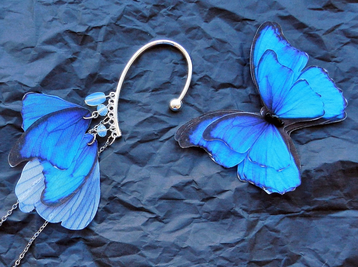 Blue Butterfly Wings Ear Cuff No Piercing & Hair Clip Set