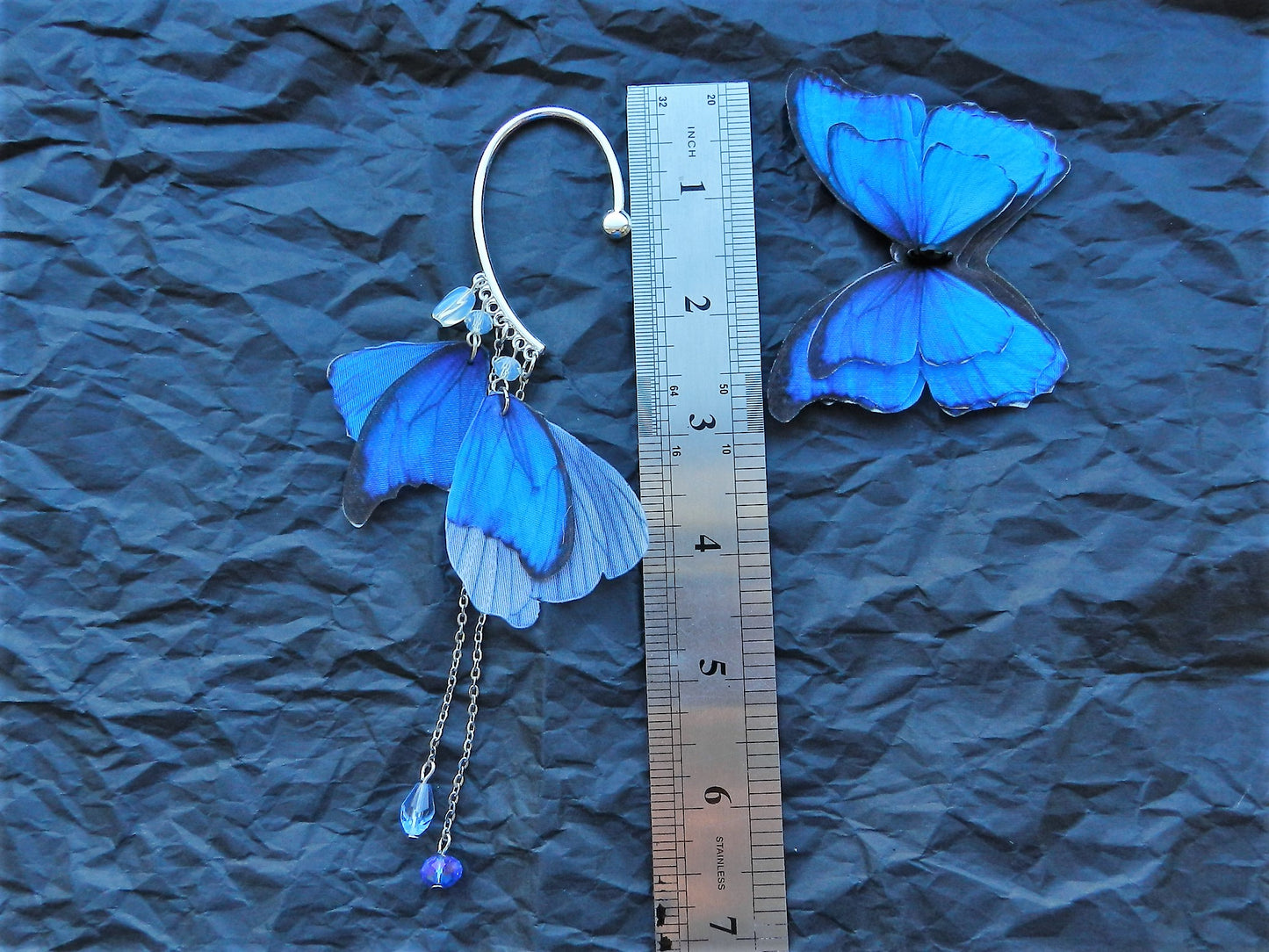 Blue Butterfly Wings Ear Cuff No Piercing & Hair Clip Set