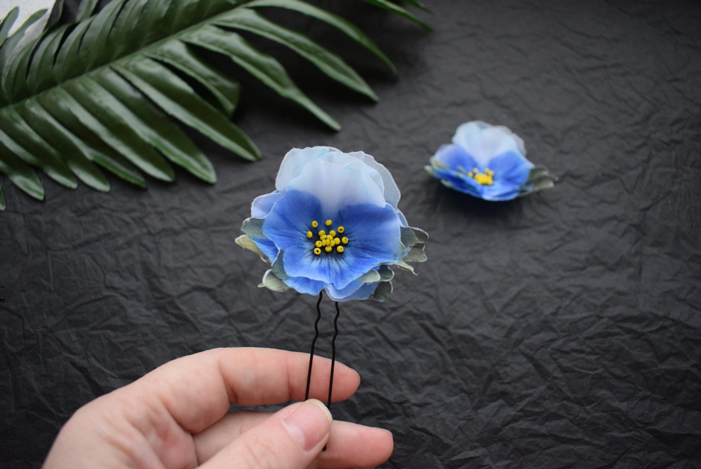 Pansies blue silk hair pins or brooch