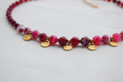 Red and Pink Agate Necklace – Gold Chain Gemstone Jewelry Gift for Women
