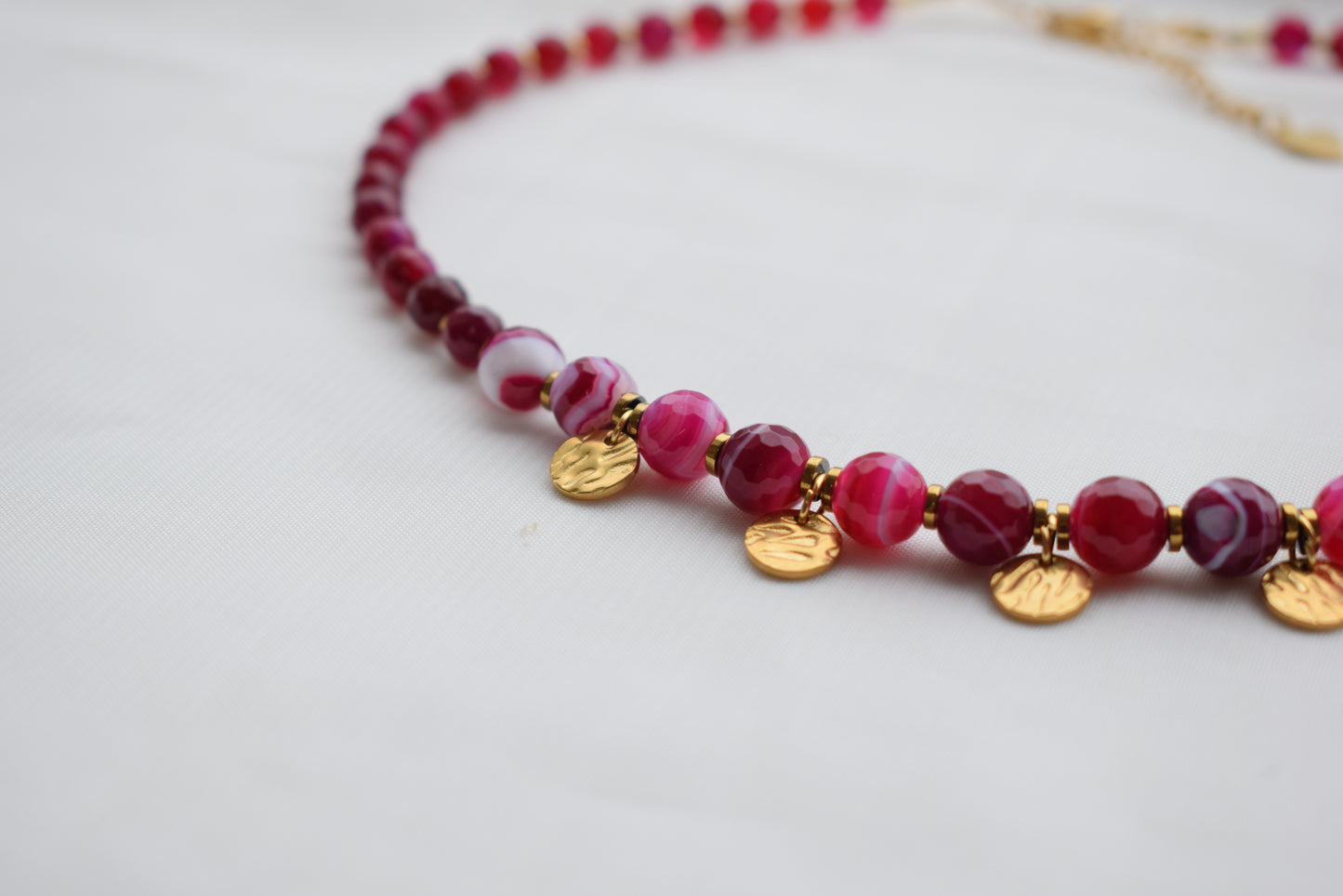 Red and Pink Agate Necklace – Gold Chain Gemstone Jewelry Gift for Women