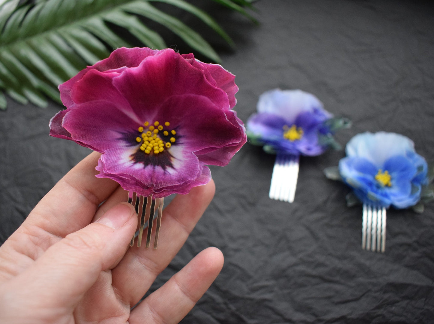 Silk Pansy Flower Hair Comb