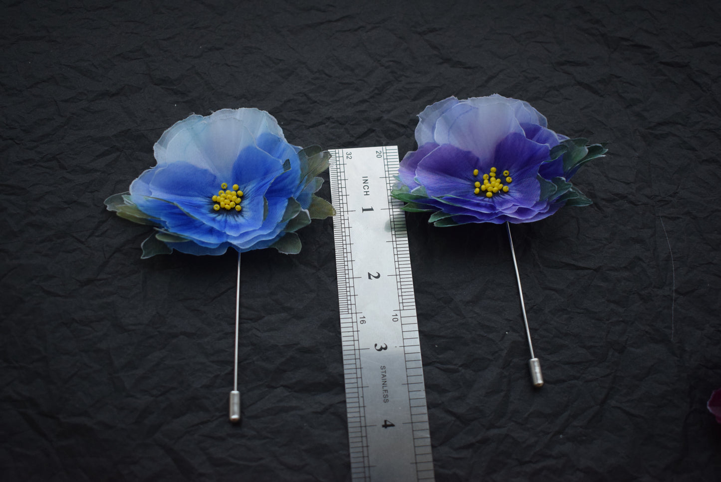 Pansies blue silk hair pins or brooch