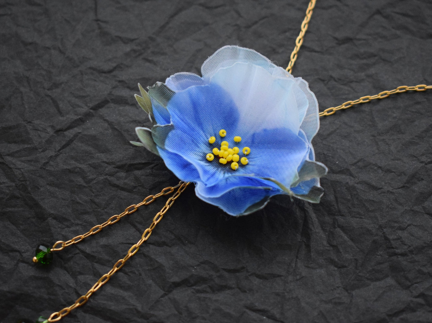 Silk Pansy Pendant Necklace with Golden Chain