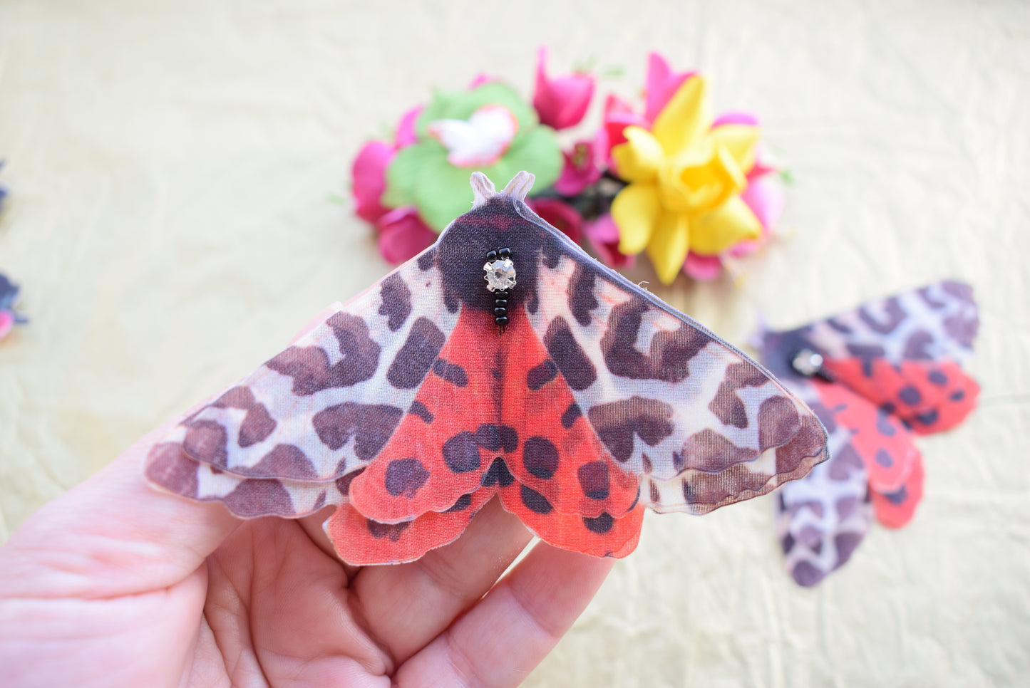 Leopard Butterfly Silk Hair Clips or Brooch