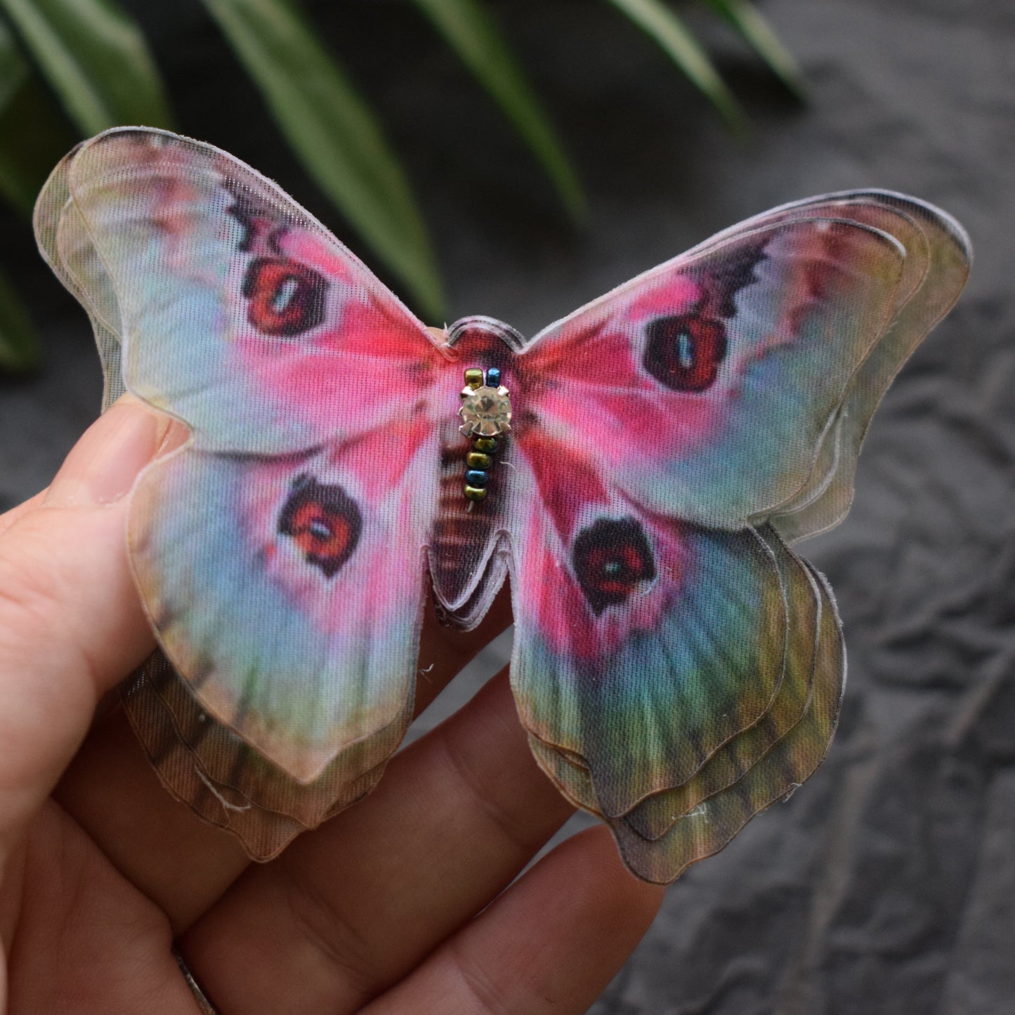 Pink and blue silk butterfly large side hair clips