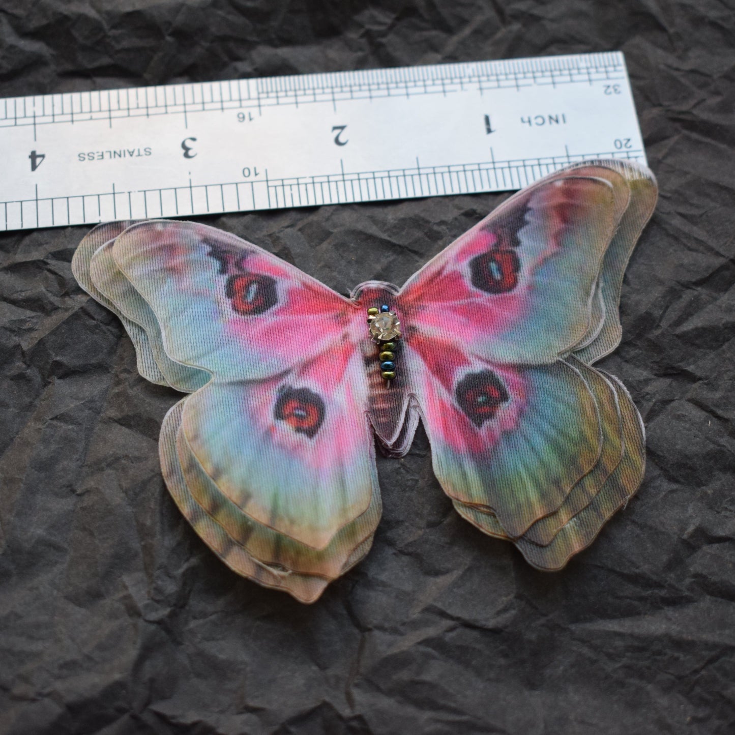 Pink and blue silk butterfly large side hair clips