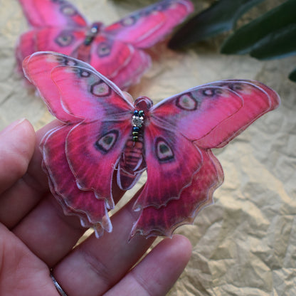 Pink and blue silk butterfly large side hair clips