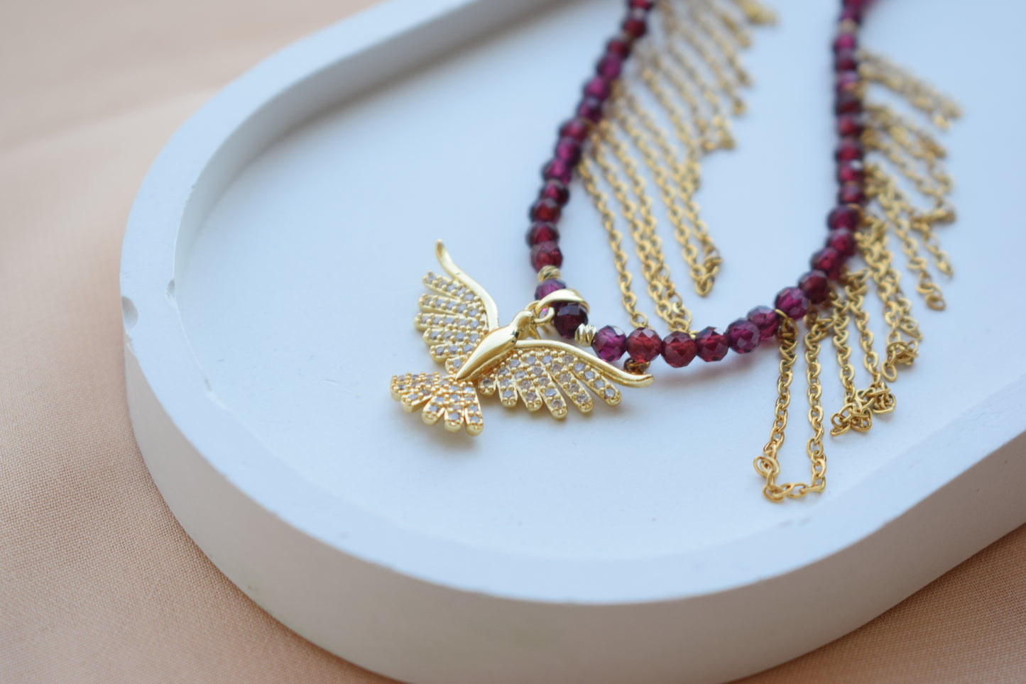 Garnet Necklace Golden Phoenix Pendant