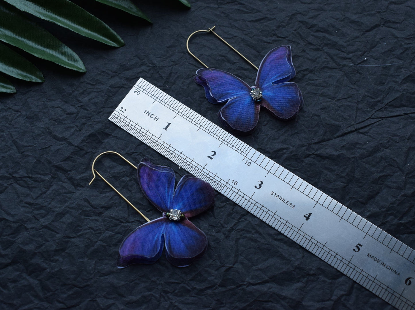 Purple Silk Butterfly Earrings on Brass Base lightweight summer jewelry for girl gift