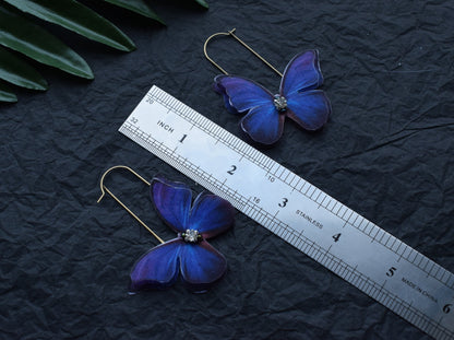 Purple Silk Butterfly Earrings on Brass Base lightweight summer jewelry for girl gift