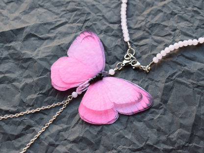 Silk backdrop necklace butterfly moving wings